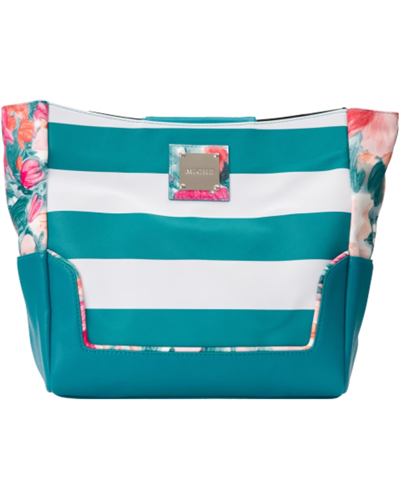 Teal-striped shell with floral side panels