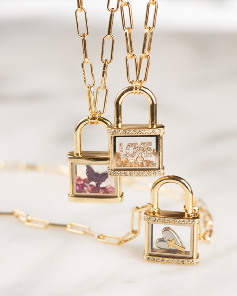 Gold padlock Living Lockets with charms