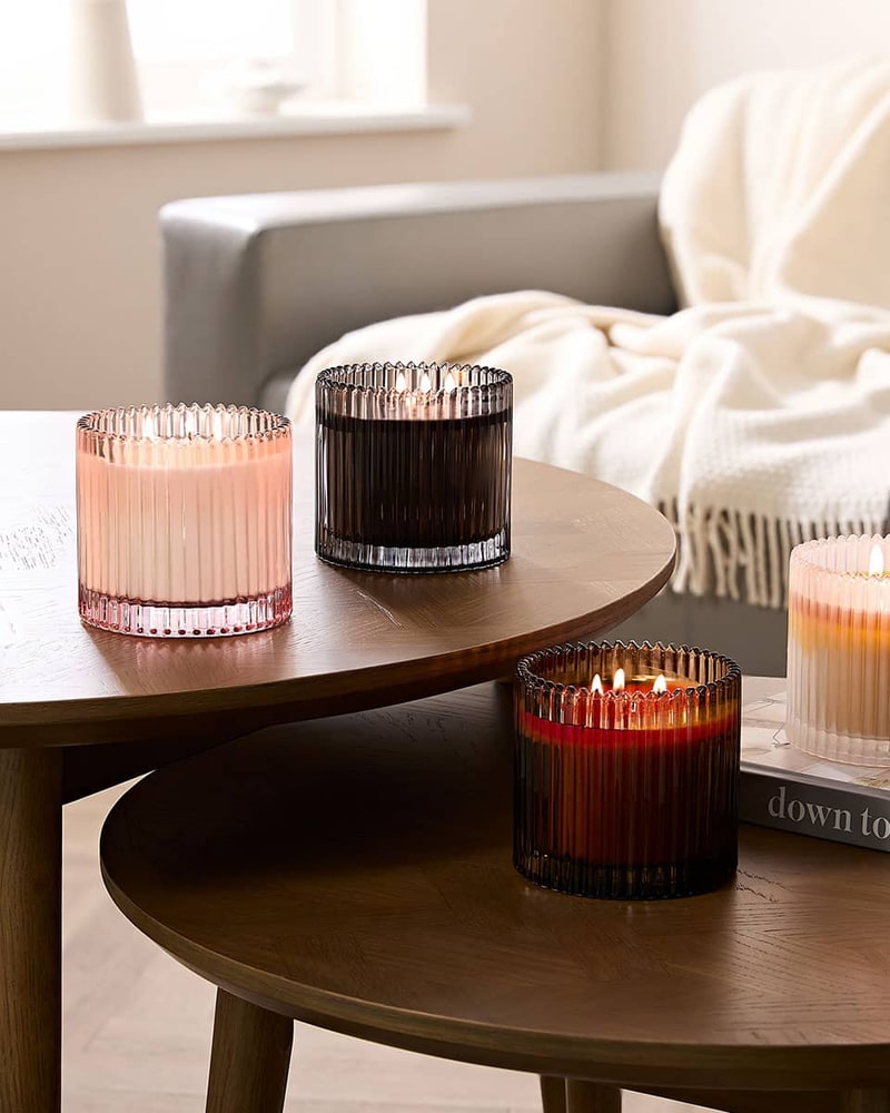 Ribbed glass three-wick jar candles