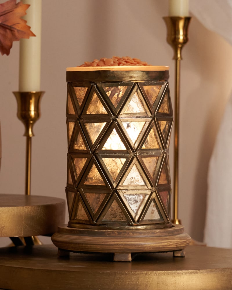 Golden Mirage Simmering Light with wood grain base