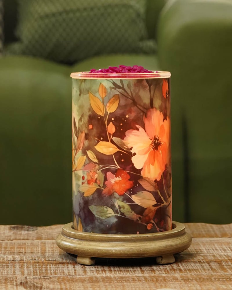 Midnight Blooms Simmering Light with wood grain base