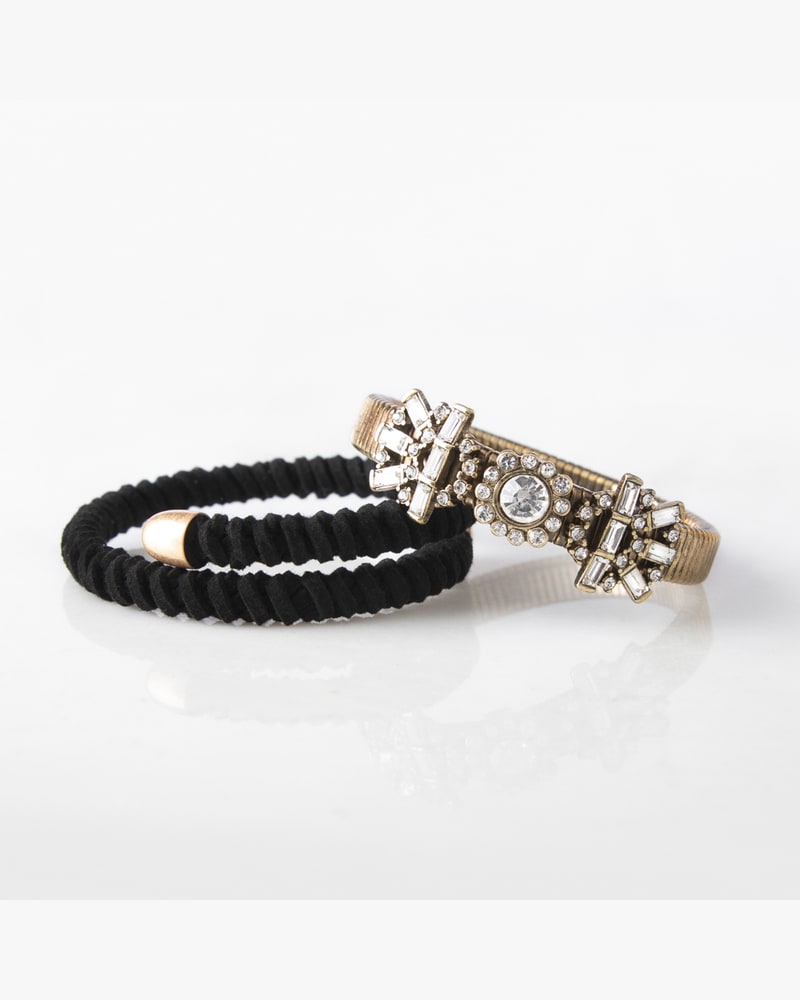 Twisted black wrap bracelet and crystal stretch bracelet