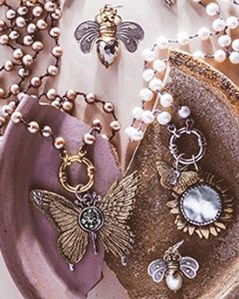 Butterfly, bee and gemstone charms on beaded chains