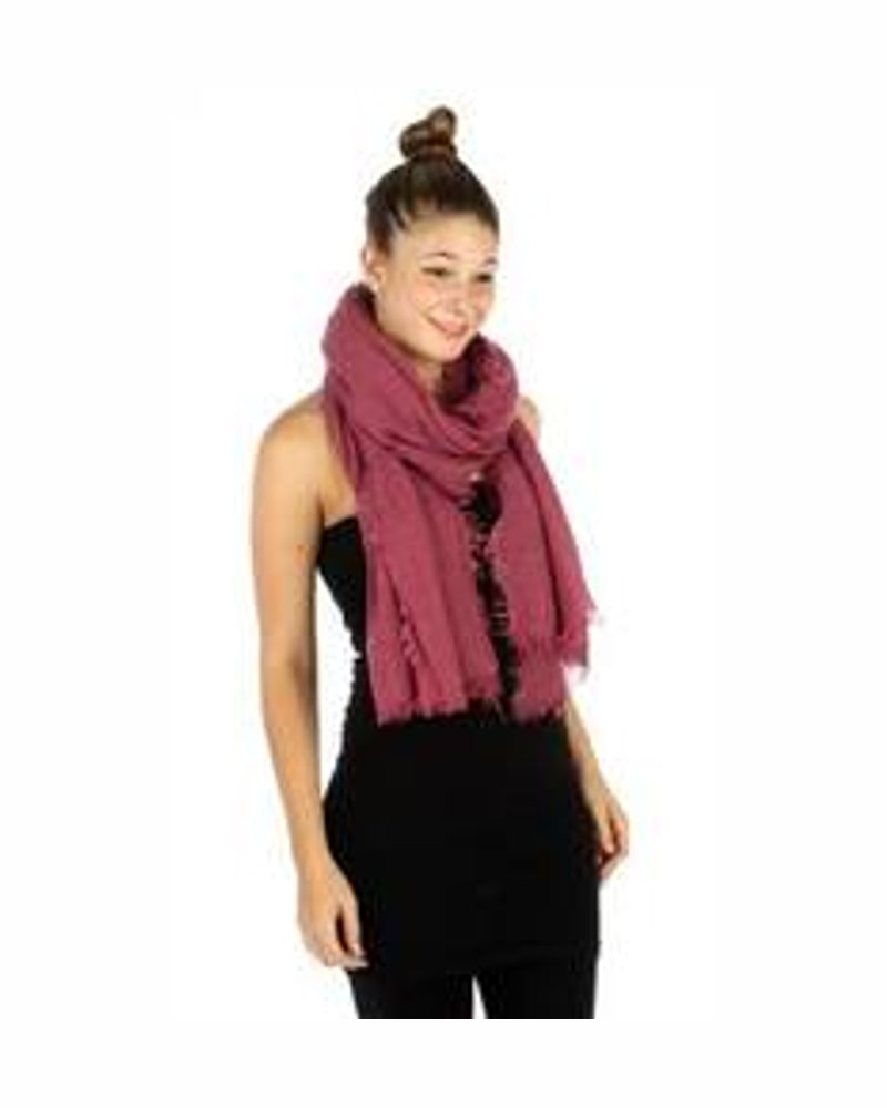 Rose oblong scarf worn loosely knotted
