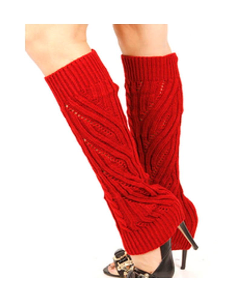 Red cable-knit leg warmers