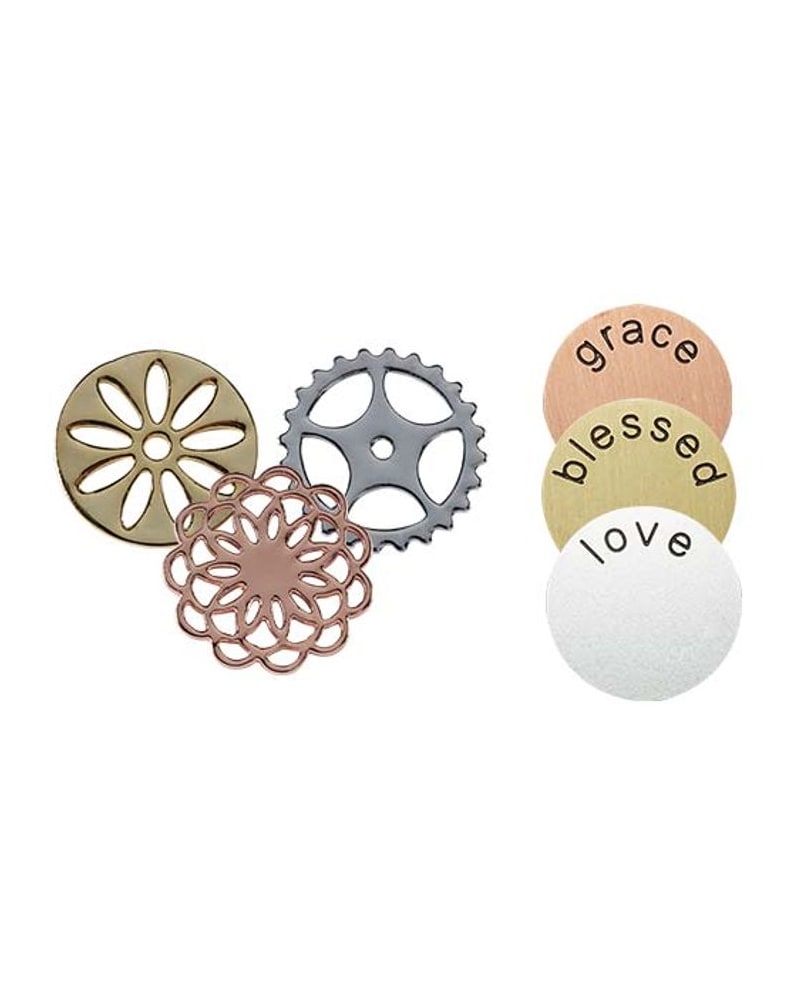 Locket coins: cut-out patterns and word plates