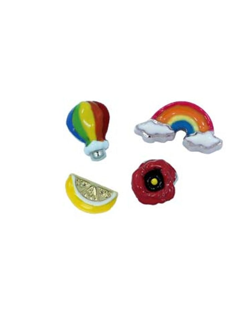 Enamel locket charms: balloon, rainbow, lemon and poppy