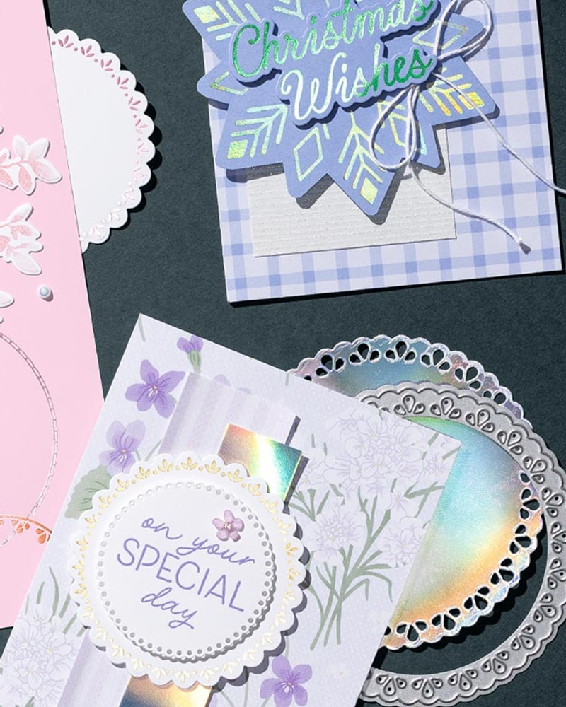 Hot foil cards and scalloped die cuts from the Stampin' Hot Foil line
