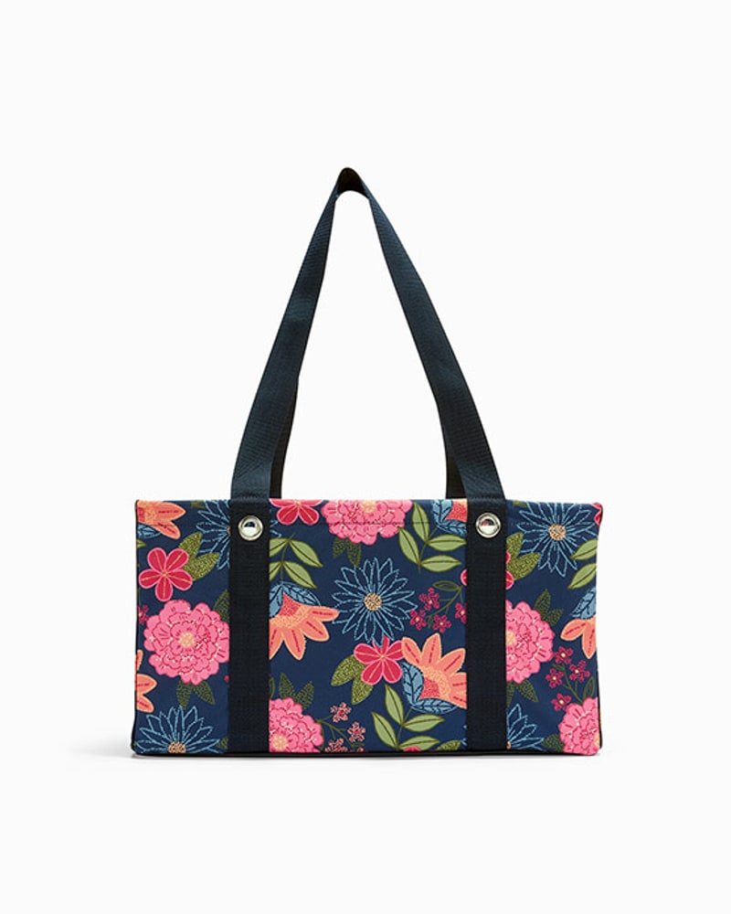 Small utility tote in a navy floral print