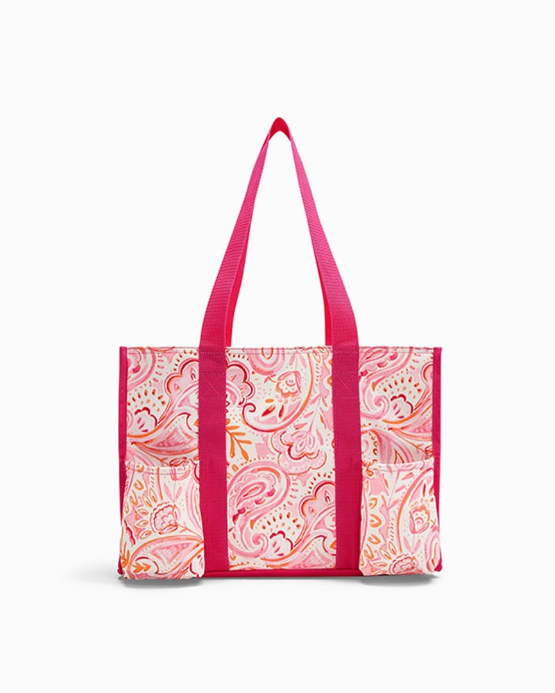Pocket tote in a pink paisley print
