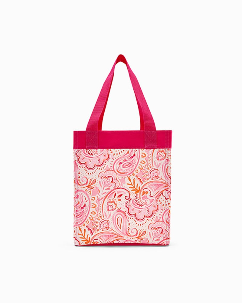 Tall open tote in a pink paisley print