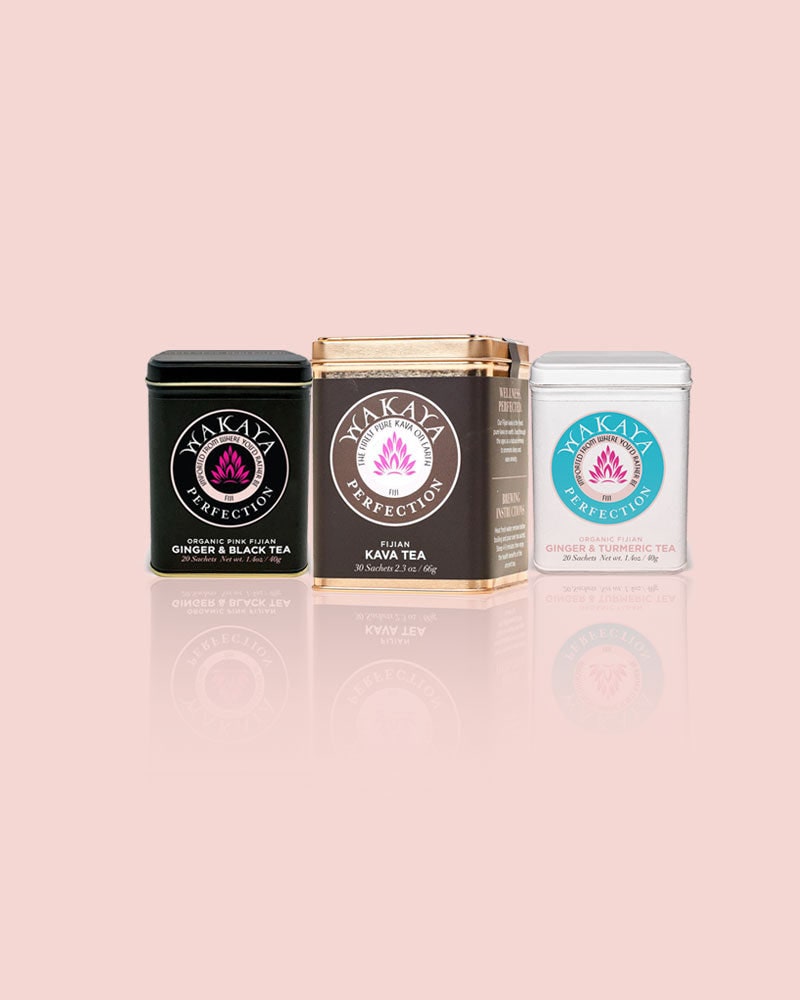 Ginger, kava and turmeric tea tins